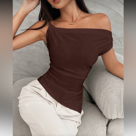 Elegant Off-Shoulder Brown Top